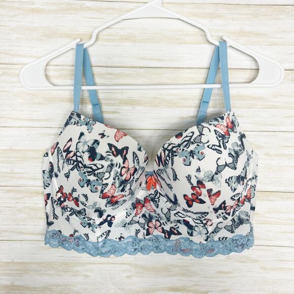 Adore Me White/Blue Butterfly Push Up Balconette - Picture 1 of 7
